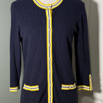 Talbots Textured Knit Cardigan Navy Pearl Button Contrast Trim Size Small Photo 0