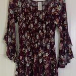 Time And Tru  Burgundy Floral Smocked Top Size Small Photo 0