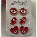 NWT! Princess Accessories Evil Eye 3 Pc Pierced Earrings Set In Red Photo 1