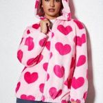Women’s Plush Hooded Jacket Size Large Pink Hearts Photo 0