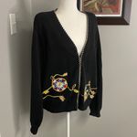 Susan Bristol  Embroidered Nautical Sailing black cardigan 90s 1996 Size XL Zip Photo 2