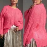 Anthropologie  ANTHRO Posey Stitchy Distressed Sweater Neon Pink Oversized WOOL Photo 2