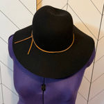 Phenix Women’s Black Brown Wool Leather Trim Wide Brim Hat Floppy Vintage Fall Photo 0