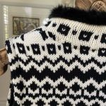 Talbots Black White Fair Isle Sweater Vest Fur Trim M Petite Photo 4