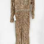 Mac Duggal  5438 Gold Copper Long Sleeve Streaked Sequin Gown Size 8 NWT Photo 4
