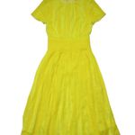 J.Crew NWT Midi in Bright Kiwi Yellow Embroidered Chiffon Short Sleeve Dress 2 Photo 1