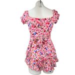O.Vianca Pink Multicolor Floral Sweetheart Puff Sleeve Ruffle Romper Jumpsuit S Photo 1