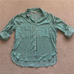 Vine & Love Striped Oversized Button Down Blouse Shirt Top Size Small Silky EUC Photo 0