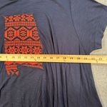 Judith March Embroidered Alabama Tunic Top Women's Medium Navy Blue Short Sleeve Photo 4