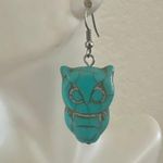 Turquoise Howlite Owl Dangle Earrings Blue Photo 2