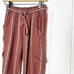 Anthropologie SANCTUARY XS Linen Blend Burgundy Stripe Cropped Cargo Pant Photo 3