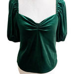 Rachel Roy Green Velvet Puff Sleeve Blouse Size Medium Sweetheart Neckline Photo 0