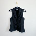 Reformation  | Oakley Peplum Collared Fitted Vest with Velvet Buttons in Black Photo 6