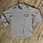 VINTAGE 1980s bedazzled jaguar pinstriped blouse Size L Photo 8