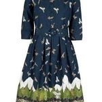 NWT Palava Cynthia in Navy Birds of Prey Belted Cotton Shirt Dress UK 8 / US 4 Blue Photo 0