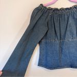 Vintage Y2K Blue Denim Off Shoulder Blouse Womens 10 Jean Top Coastal Festival Photo 4