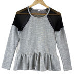 BCBGeneration  Sweater Womens XXS Gray Black Lace Shoulders Peplum Hem Photo 0