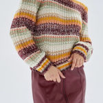 MINKPINK striped knit Sweater Orange pink crewneck medium khalida boho cottage Photo 0