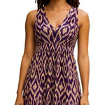 Ann Taylor  LOFT Sun Dress Size XS Purple Tan White Ikat Print Sleeveless Womens Photo 0