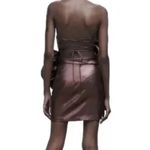 ZARA Voluminous Flower Rosette Bronze Metallic Strapless Mini Dress Size Small Photo 2