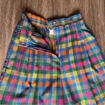Vintage TanJay Rainbow Checkered Gingham High Rise Pleated Shorts Colorful Plaid Blue Size XS Photo 10