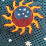 Earthbound Trading Co Teal Sun Crochet Crop Sweater Size Small Blue Photo 3