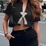 Rhinestone Bow Decorated Cropped Top Size L Photo 0