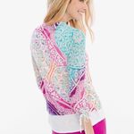 Chico's Medallion Ruched-Sleeve Cardigan Open Front Top Womens Size 1 US Sz 8 M Photo 1