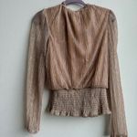 Joie  Metallic Lurex High Neck Glitter Gold Romantic Feminine Blouse Size Medium Photo 4