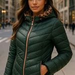 Big Chill Quilted Down Coat Dark Green Leopard Faux Fur Hood Streetwear City Y2K Size L Photo 1