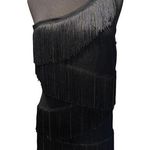 Cache  Black One Shoulder Fringe Chains Flapper Stretch Top Sz L NWoT $128 Photo 0