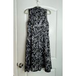 Ann Taylor  Cocktail Dress Size 6 Black Floral Satin Mock Neck Sleeveless Preppy Photo 2