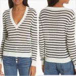 Veronica Beard  Dean Striped Linen V-Neck Sweater Size Large Breton Ribbed Photo 1