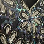 80s VINTAGE | Iridescent Black Sequined Beaded Floral V Neck Sheath Dress Large Photo 3