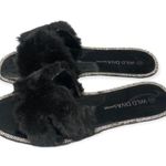 Wild Diva Lounge Black Faux Fur Rhinestone Slides Photo 99