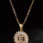 Initial βEβ Rhinestone Charm Necklace Gold Photo 0