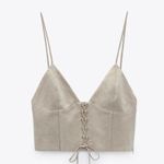 ZARA LINEN BLEND CROP TOP TAUPE GRAY Photo 0