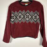 Vintage Palmetto's Fuzzy Fleece Fair Isle Sweater Burgundy Nordic Size Medium Red Photo 0