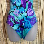 Sun Streak Vintage 1970s Blue Floral One Piece Bathing Suit Swimsuit Size 6 Photo 2