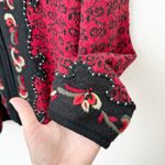 [Icelandic Design] Red Nordic Wool Sweater Floral Embroidered Zip Cardigan Sz XL Photo 7