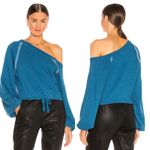Lovers + Friends  Off Shoulder Sweater Cropped Teal Blue Size Small Photo 1
