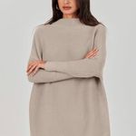 Turtleneck Batwing Sleeve Oversized Ribbed Knit Tunic Sweater (72) Photo 4