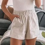 Abercrombie & Fitch Linen Blend Pull On Relaxed Shorts 3.5" Elastic Waist Stone Photo 0