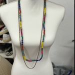 Colorful Plastic Bead & Gold Tone Two Chain Necklace Yellow Photo 0