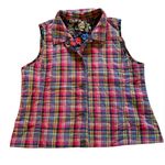 Reversible Floral Plaid Vintage Sleeveless Vest Button Up Womens Large XL Blue Photo 6