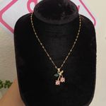 NEW Gold Pink Cherry Rhinestone Pendant Necklace Photo 0