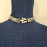 Boutique Glam Silver with Rhinstone Flower Choker Necklace with Earrings Set Photo 7