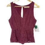 Abercrombie & Fitch  Red Lace V-Neck Sleeveless Peplum Blouse Tops Size Medium M Photo 2