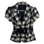 Twenty One  wool blend belted puff short sleeve buffalo plaid top jacket Y2K M Photo 0