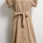 Brochu Walker Sahara Beige Fia Belted Button Up Short Sleeve V Neck Dress Large Photo 0